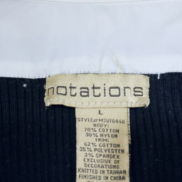 Notation Black Sweater White Collar Sleeve Bottom Trim Large - Picture 6 of 11